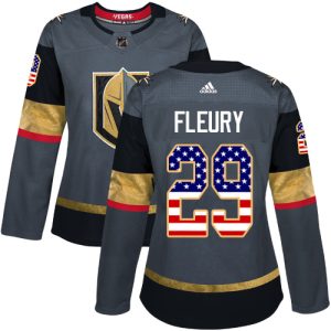 Magnificent Adidas Golden Knights #29 Marc Andre Fleury Grey Home Authentic USA Flag Women's Stitched NHL Jersey