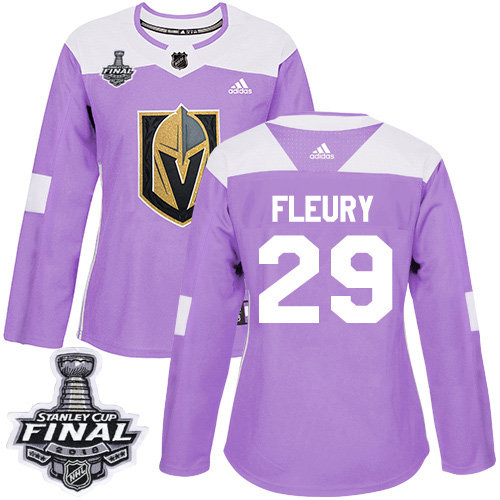 Superior Adidas Golden Knights #29 Marc Andre Fleury Purple Authentic Fights Cancer 2018 Stanley Cup Final Women's Stitched NHL Jersey