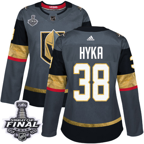 Stunning Adidas Golden Knights #38 Tomas Hyka Grey Home Authentic 2018 Stanley Cup Final Women's Stitched NHL Jersey