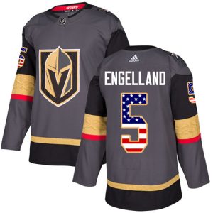Premium Adidas Golden Knights #5 Deryk Engelland Grey Home Authentic USA Flag Stitched NHL Jersey