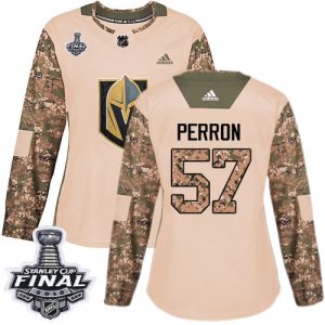 Premium Adidas Golden Knights #57 David Perron Camo Authentic 2017 Veterans Day 2018 Stanley Cup Final Women's Stitched NHL Jersey