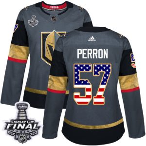 Outstanding Adidas Golden Knights #57 David Perron Grey Home Authentic USA Flag 2018 Stanley Cup Final Women's Stitched NHL Jersey