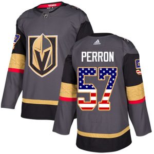 Stunning Adidas Golden Knights #57 David Perron Grey Home Authentic USA Flag Stitched Youth NHL Jersey