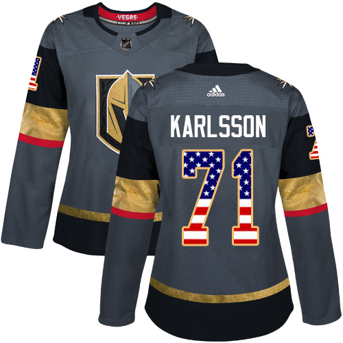 Premium Adidas Golden Knights #71 William Karlsson Grey Home Authentic USA Flag Women's Stitched NHL Jersey
