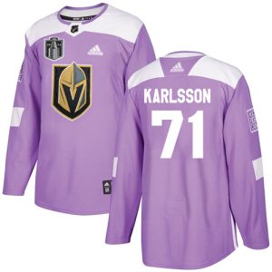 Exceptional Adidas Golden Knights #71 William Karlsson Purple Youth 2023 Stanley Cup Final Patch Authentic Fights Cancer Stitched NHL Jersey