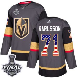 Premium Adidas Golden Knights #71 William Karlssong Grey Home Authentic USA Flag 2018 Stanley Cup Final Stitched Youth NHL Jersey