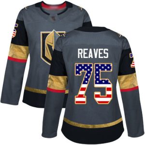Superior Adidas Golden Knights #75 Ryan Reaves Grey Home Authentic USA Flag Women's Stitched NHL Jersey