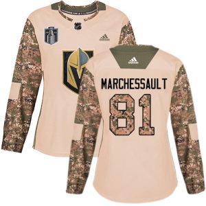 Gorgeous Adidas Golden Knights #81 Jonathan Marchessault Camo 2023 Stanley Cup Final Patch Authentic Veterans Day Women's Stitched NHL Jersey