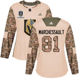 Gorgeous Adidas Golden Knights #81 Jonathan Marchessault Camo Authentic 2023 Stanley Cup Champions Veterans Day Women's Stitched NHL Jersey