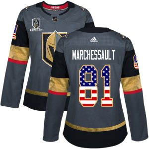 Magnificent Adidas Golden Knights #81 Jonathan Marchessault Grey 2023 Stanley Cup Champions Home Authentic USA Flag Women's Stitched NHL Jersey