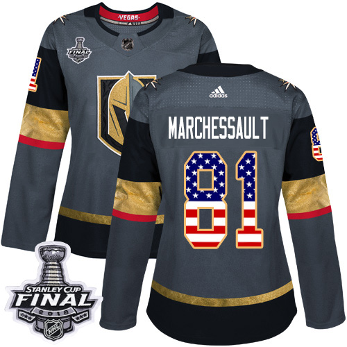 Exquisite Adidas Golden Knights #81 Jonathan Marchessault Grey Home Authentic USA Flag 2018 Stanley Cup Final Women's Stitched NHL Jersey