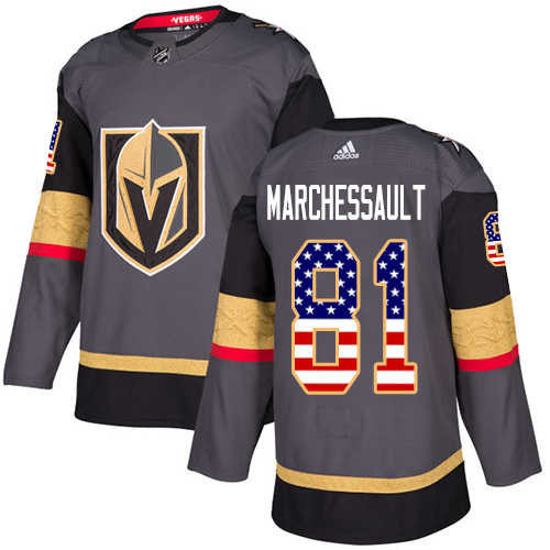 Superior Adidas Golden Knights #81 Jonathan Marchessault Grey Home Authentic USA Flag Stitched NHL Jersey