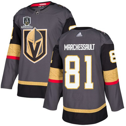 Stunning Adidas Golden Knights #81 Jonathan Marchessault Grey Youth 2023 Stanley Cup Champions Home Authentic Stitched NHL Jersey