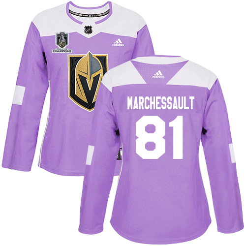 Exceptional Adidas Golden Knights #81 Jonathan Marchessault Purple 2023 Stanley Cup Champions Authentic Fights Cancer Women's Stitched NHL Jersey