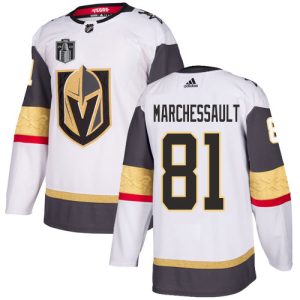 Stunning Adidas Golden Knights #81 Jonathan Marchessault White Road Youth 2023 Stanley Cup Final Patch Authentic Stitched NHL Jersey