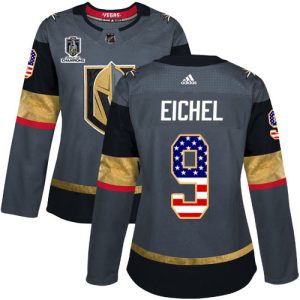 Outstanding Adidas Golden Knights #9 Jack Eichel Grey 2023 Stanley Cup Champions Home Authentic USA Flag Women's Stitched NHL Jersey