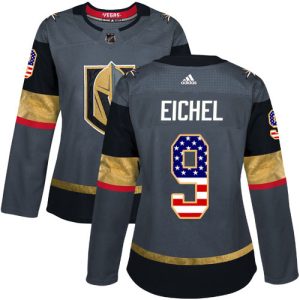 Outstanding Adidas Golden Knights #9 Jack Eichel Grey Home Authentic USA Flag Women's Stitched NHL Jersey