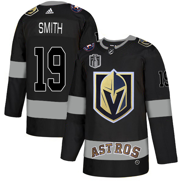 Splendid Adidas Golden Knights X Astros #19 Reilly Smith Black 2023 Stanley Cup Final Patch Authentic City Joint Name Stitched NHL Jersey