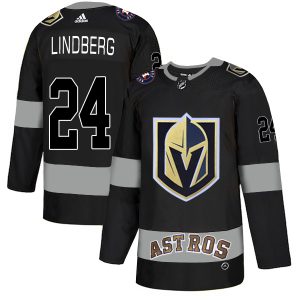 Exceptional Adidas Golden Knights X Astros #24 Oscar Lindberg Black Authentic City Joint Name Stitched NHL Jersey
