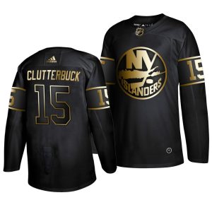 Premium Adidas Islanders #15 Cal Clutterbuck Men's 2019 Black Golden Edition Authentic Stitched NHL Jersey