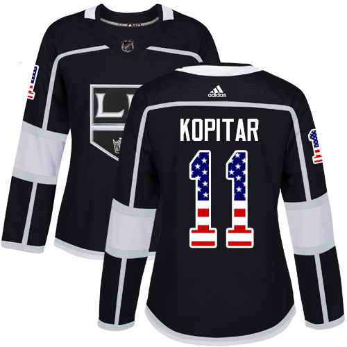 Splendid Adidas Kings #11 Anze Kopitar Black Home Authentic USA Flag Women's Stitched NHL Jersey