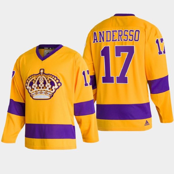 First - rate Adidas Kings #17 Lias Andersson Team Classics Gold Men's NHL 2022 Throwback Jersey