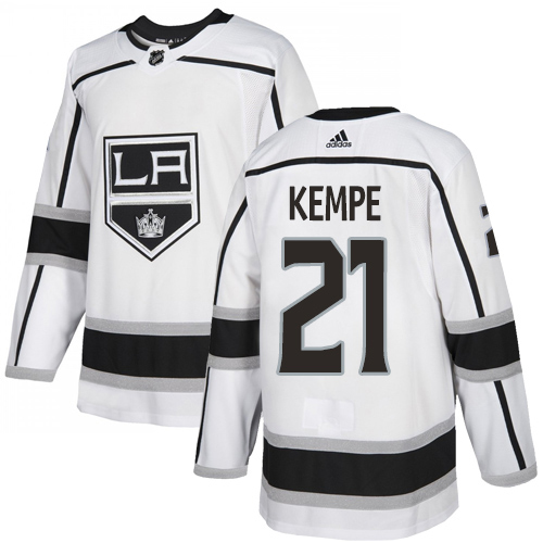 Exceptional Adidas Kings #21 Mario Kempe White Road Authentic Stitched Youth NHL Jersey
