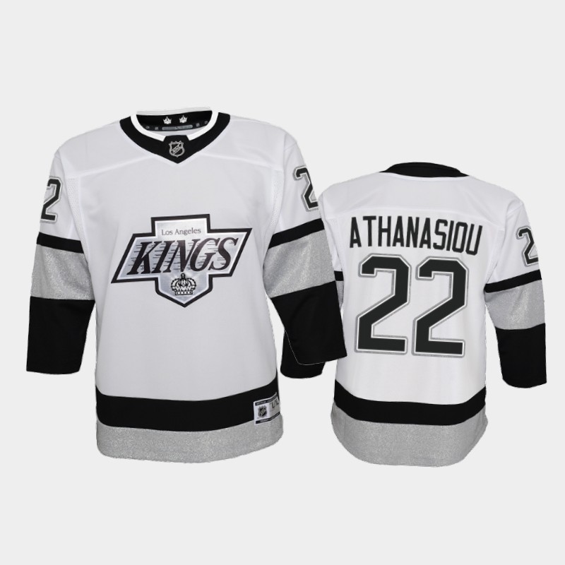 Outstanding Adidas Kings #22 Andreas Athanasiou Youth 2021 22 Alternate Game NHL Jersey White