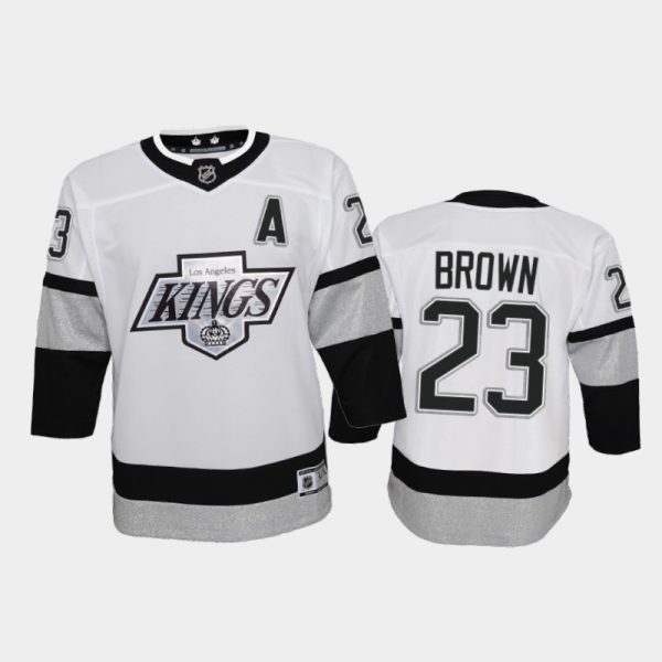 Stunning Adidas Kings #23 Dustin Brown Youth 2021 22 Alternate Game NHL Jersey White