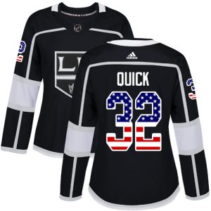 Gorgeous Adidas Kings #32 Jonathan Quick Black Home Authentic USA Flag Women's Stitched NHL Jersey