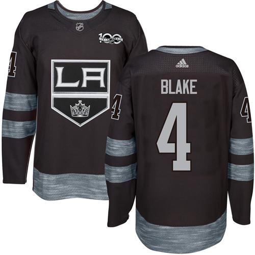 Exquisite Adidas Kings #4 Rob Blake Black 1917 2017 100th Anniversary Stitched NHL Jersey