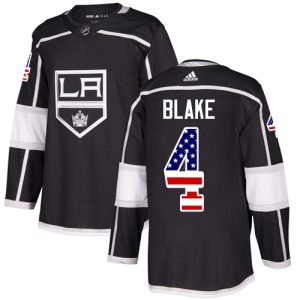 Exquisite Adidas Kings #4 Rob Blake Black Home Authentic USA Flag Stitched Youth NHL Jersey