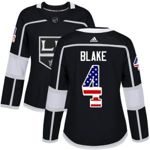 Exquisite Adidas Kings #4 Rob Blake Black Home Authentic USA Flag Women's Stitched NHL Jersey