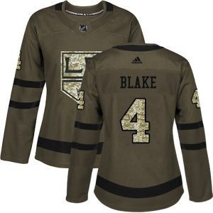 Exquisite Adidas Kings #4 Rob Blake Green Salute to Service Women's Stitched NHL Jersey