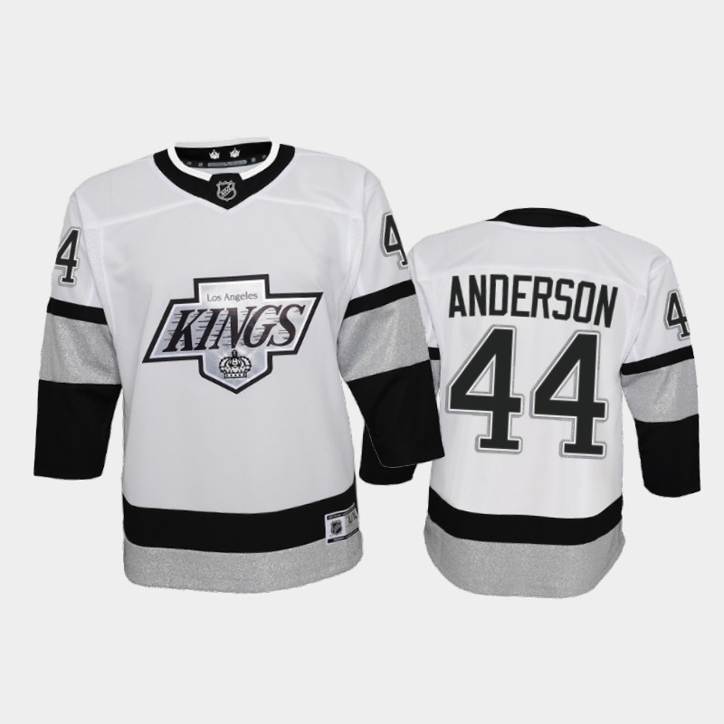 Superior Adidas Kings #44 Mikey Anderson Youth 2021 22 Alternate Game NHL Jersey White