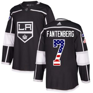 Exceptional Adidas Kings #7 Oscar Fantenberg Black Home Authentic USA Flag Stitched NHL Jersey