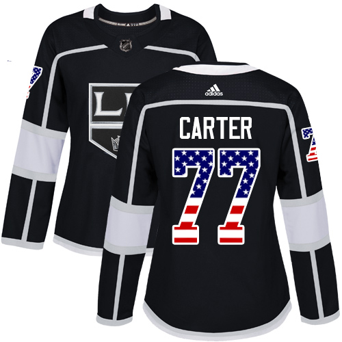 Exceptional Adidas Kings #77 Jeff Carter Black Home Authentic USA Flag Women's Stitched NHL Jersey