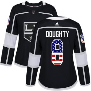 Outstanding Adidas Kings #8 Drew Doughty Black Home Authentic USA Flag Women's Stitched NHL Jersey