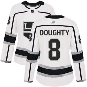 Stunning Adidas Kings #8 Drew Doughty White Road Authentic Women's Stitched NHL Jersey