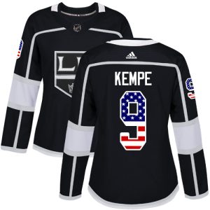 First - rate Adidas Kings #9 Adrian Kempe Black Home Authentic USA Flag Women's Stitched NHL Jersey