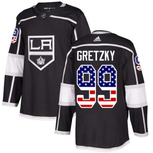 Stunning Adidas Kings #99 Wayne Gretzky Black Home Authentic USA Flag Stitched Youth NHL Jersey