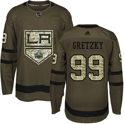 Gorgeous Adidas Kings #99 Wayne Gretzky Green Salute to Service Stitched Youth NHL Jersey