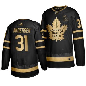 Premium Adidas Maple Leafs #31 Frederik Andersen Men's 2019 Black Golden Edition OVO Branded Stitched NHL Jersey