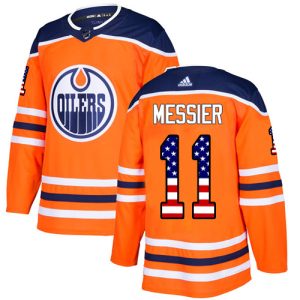 Exceptional Adidas Oilers #11 Mark Messier Orange Home Authentic USA Flag Stitched NHL Jersey
