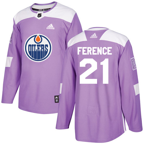 Splendid Adidas Oilers #21 Andrew Ference Purple Authentic Fights Cancer Stitched NHL Jersey