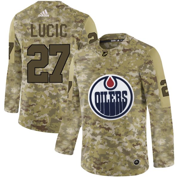Exceptional Adidas Oilers #27 Milan Lucic Camo Authentic Stitched NHL Jersey