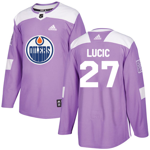 Gorgeous Adidas Oilers #27 Milan Lucic Purple Authentic Fights Cancer Stitched NHL Jersey