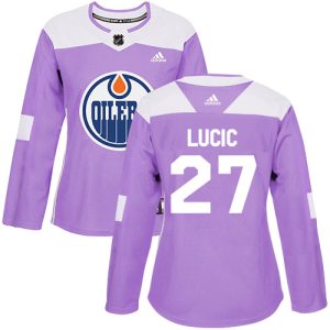 Exceptional Adidas Oilers #27 Milan Lucic Purple Authentic Fights Cancer Women's Stitched NHL Jersey