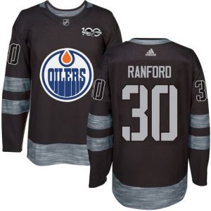 Premium Adidas Oilers #30 Bill Ranford Black 1917 2017 100th Anniversary Stitched NHL Jersey