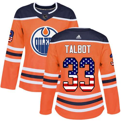 Premium Adidas Oilers #33 Cam Talbot Orange Home Authentic USA Flag Women's Stitched NHL Jersey